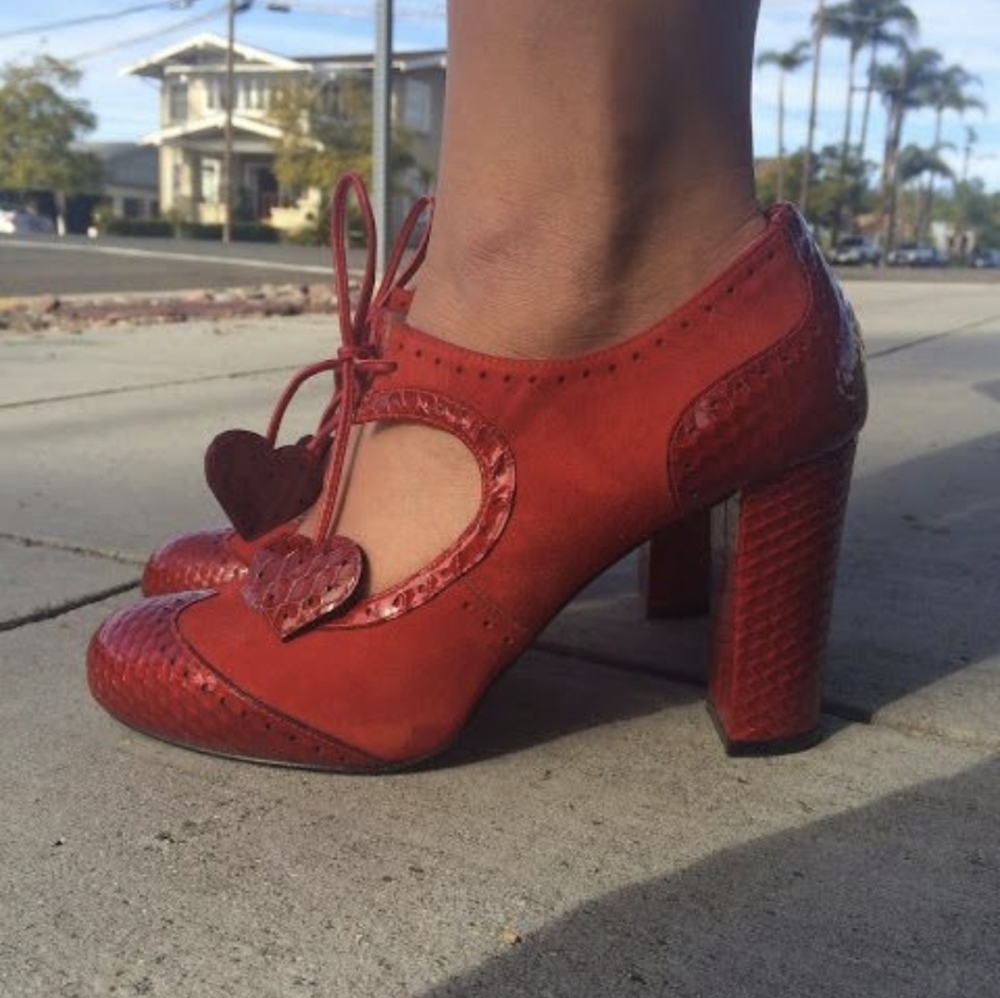 Minna Parikka Roseum Whimsical Red Heart Cutout Women's Leather Heels Sz.37 - Picture 6 of 16